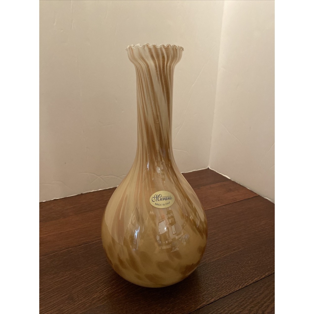 Gold/Creams Confetti Vase Murano Lavorazione Arte Hand Blown Glass Vase